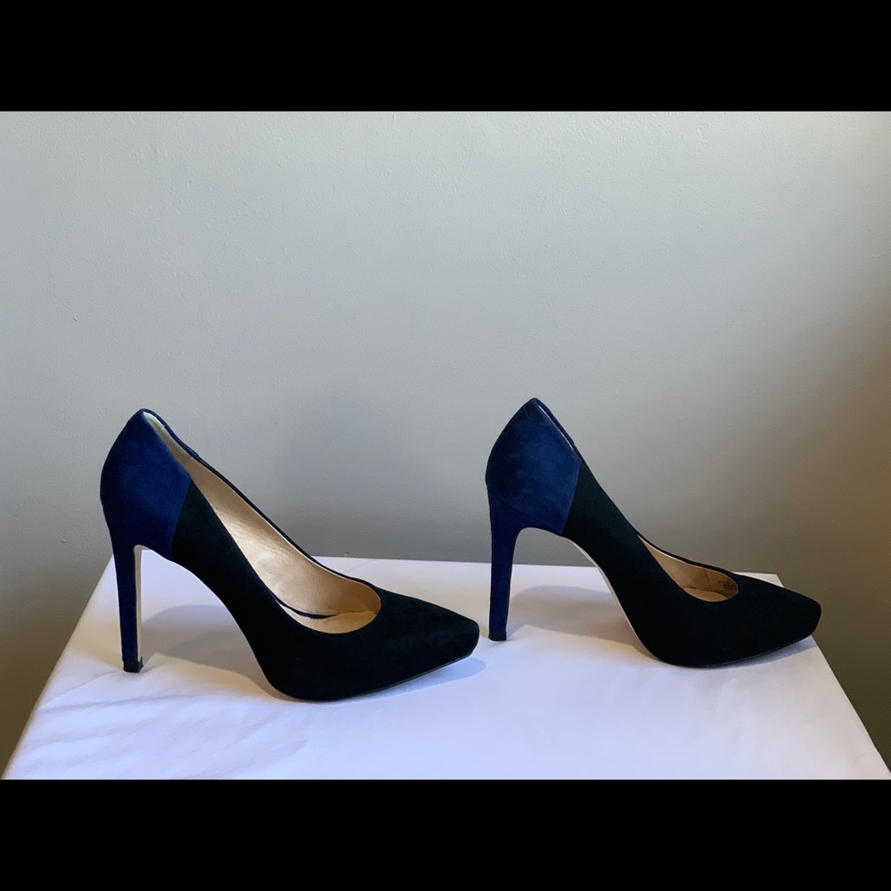Louise et Cie two-tone black/blue suede 4” heels